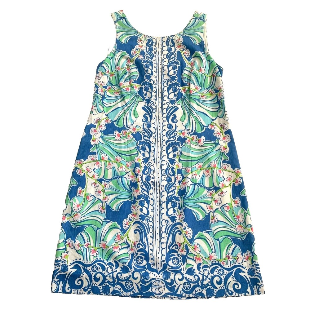 Lilly Pulitzer Cathy Shift Dress Bay Blue Coasting Engineered Floral Seashells 2